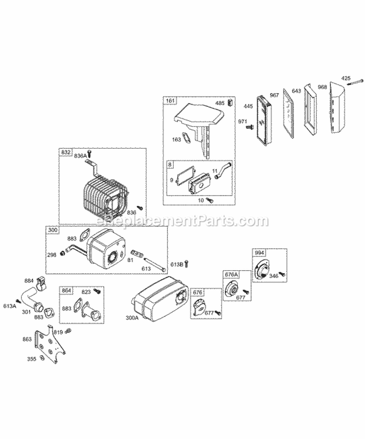 Air Cleaner Muffler Diagram and Parts List for  Briggs and Stratton Engine